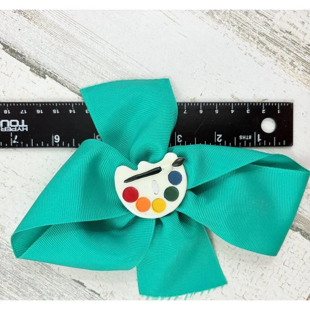 Vtg Artist's Palette Green Hair Bow Barette 90s